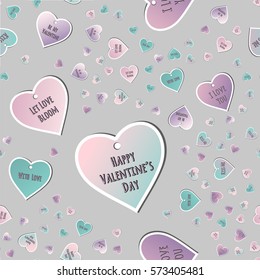 Happy Valentines Day. seamless pattern with Cards for Holiday Labels Design. Shape of hearts.