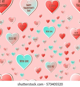 Happy Valentines Day. seamless pattern with Cards for Holiday Labels Design. Shape of hearts.