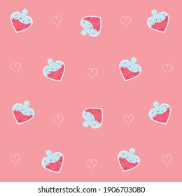 Happy Valentine's day seamless pattern.Test tube love fluid reaction laboratory bottle science romantic love theme. Heart shape. Love chemistry, elixir, potion seamless background.