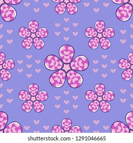 Happy Valentine's Day. Seamless vector illustration background. Decorative flowers, heart