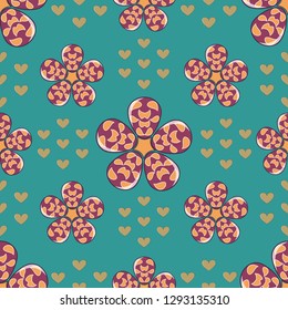 Happy Valentine's Day. Seamless vector illustration background. Decorative flowers, heart