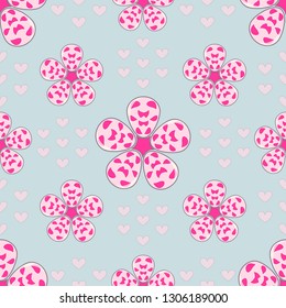 Happy Valentine's Day. Seamless vector illustration background. Decorative flowers, heart