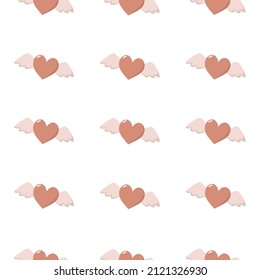 Feliz Día de San Valentín, sin fisuras en el patrón vectorial con corazones alados. Para telas, tarjetas, papel, fondos. Ilustración del vector