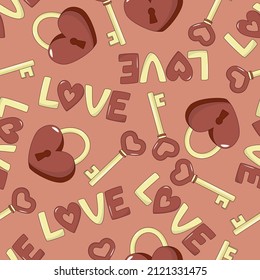 Herzlichen Glückwunsch zum Valentinstag, nahtlose Vektorgrafik mit Schloss und Schlüssel. Liebe. Für Stoffe, Postkarten, Papier, Hintergrund. Vektorgrafik
