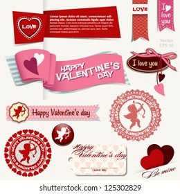 Happy Valentine's day set with banners, badges, icons, amor