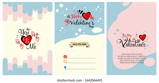 Happy Valentine's Day. Set of beautiful greeting cards with hearts. Festive art background.Perfect for poster, banner, wedding invitation. 