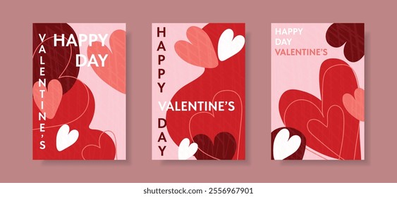 Happy Valentine's Day, set of flyers with abstract heart shapes. Vector.