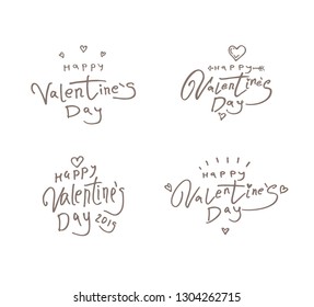 Happy Valentines Day. Set of four Valentines Day greeting logos templates with inscription with cupid's arrow and hearts. Vector illustration