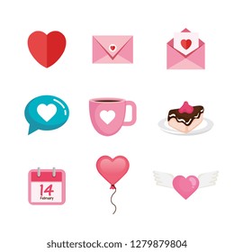 happy valentines day set icons