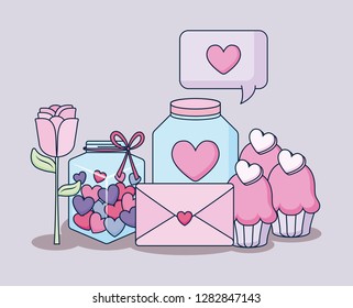 happy valentines day set icons