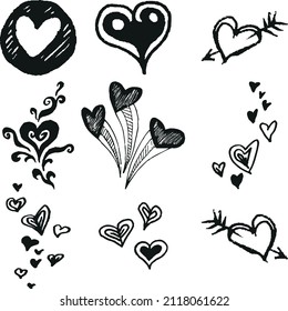 Happy Valentine's Day set of icons stencil black silhouette. Cute romance love valentine  icons such as with cupid, heart, couple, pigeons,  diamond, butterfly, flowers. Vector illustration