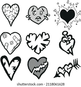 Happy Valentine's Day set of icons stencil black silhouette. Cute romance love valentine  icons such as with cupid, heart, couple, pigeons,  diamond, butterfly, flowers. Vector illustration