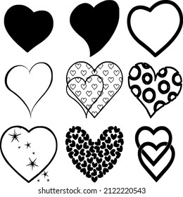 Happy Valentine's Day set of icons stencil black silhouette. Cute romance love valentine icons such as with heart Vector illustration