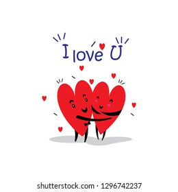 Happy Valentine's Day. Set of Love Emoji isolated on white. Heart funny collection for Valentines Day. Symbols for t-shirt print, icon, logo, label, patch, sticker.