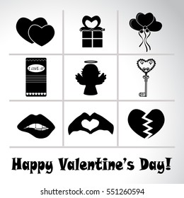 Happy Valentine's Day. Set of love symbol. Vector icon.