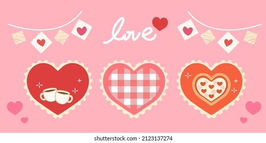 Feliz día de San Valentín con sellos postales. Símbolos de amor, elementos románticos. Pegatina. Ilustración del vector