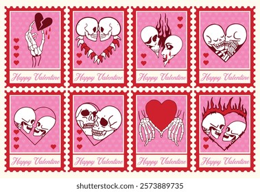 happy valentines day set postage stamps