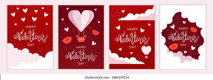 Happy valentine's day. Set of romantic templates for cards, posters, flyers, banners, invitations, valentines. Lettering with curls. Vector illustration. Flat design. EPS10