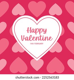 Happy Valentine's Day set of simple cards, banners or backgrounds with heart frame and pattern in modern flat style for decor, greetings, packaging, print, web, promo, sale, pattern
