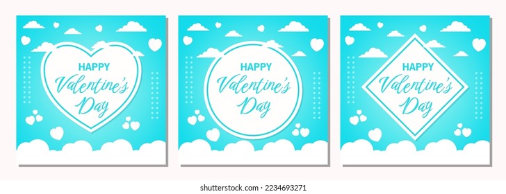 happy valentines day set square instagram social media post templates bundle pack illustration