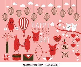 Happy Valentine's Day Set in Vector
