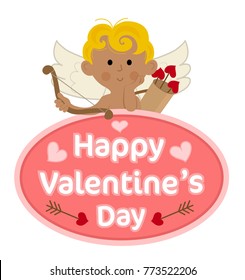 Happy Valentine's day sign with cute cupid on top of it. Eps10