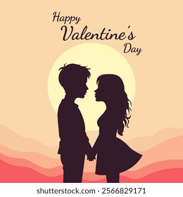 Happy Valentine's Day Silhouette Design of Loving Couple