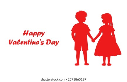 Happy Valentine's Day silhouette of girl and boy 