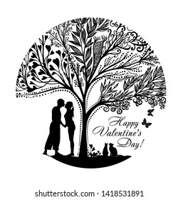 Happy Valentine's Day. Silhouette of a kissing couple.
Vector illustration