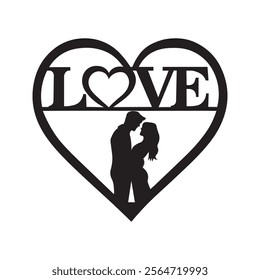 Happy Valentine's Day Silhouette Typography Vector Design. With the Text "Love"