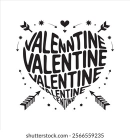 Happy Valentine's Day Silhouette Typography Vector Design with This Text "Valentine" 