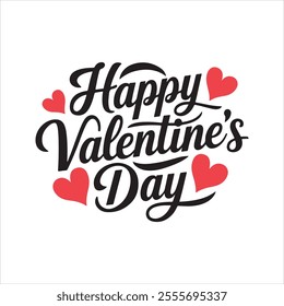 Happy Valentine's Day Silhouette Vector Typography Isolated.