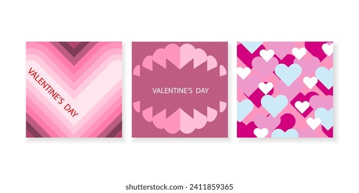 Happy Valentine's Day. Simple flat set of templates with hearts. Trendy backgrounds design for covers, greetings, holidays, posters, cards, sales, promotions. Vector.