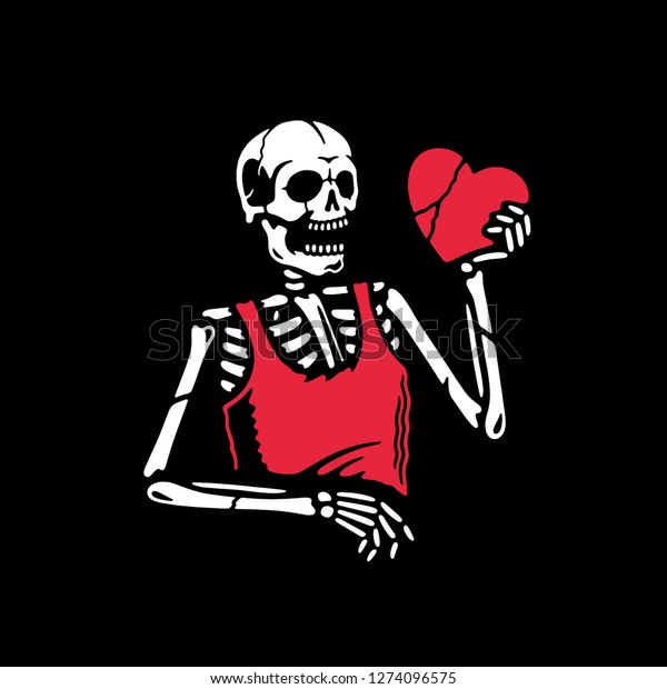 Happy Valentines Day Skeleton Heart Black Stock Vector (Royalty Free ...