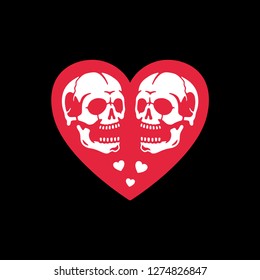 HAPPY VALENTINE'S DAY SKULLS IN HEART BLACK BACKGROUND