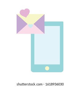 happy valentines day, smartphone envelope message heart love celebration vector illustration