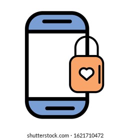 happy valentines day smartphone with heart vector illustration design