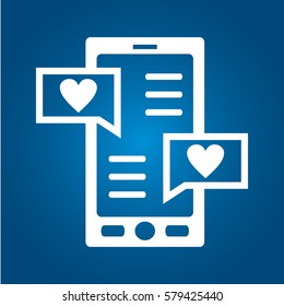 Happy Valentines Day. Smartphone with love message on the screen. technology device, letter and hearts on screen of mobile phone. Telephone with romantic symbol of love.
