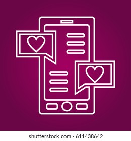 Happy Valentines Day. Smartphone with love message on the screen. technology device, letter and hearts on screen of mobile phone. Telephone with romantic symbol of love.