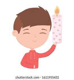 happy valentines day smiling young man holding candle vector illustration