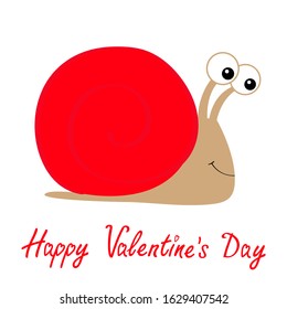 Happy Valentines Day. Snail icon. Red shell house. Cute cartoon kawaii funny character. Insect isolated. Big eyes. Smiling face. Flat design. Baby clip art. White background. Vector illustration