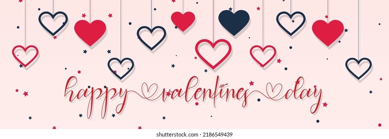 Happy Valentine's Day social banner template. Vector illustration with love - love fonts with colorful starts vector social media cover image