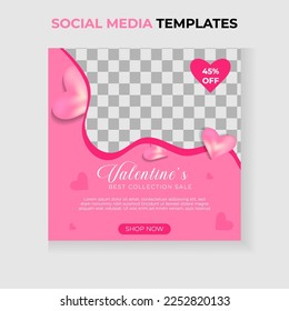 Happy Valentine's Day Social Media Post Banner Template. Pink background with wavy shapes.