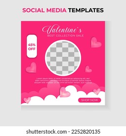 Happy Valentine's Day Social Media Post Banner Template. Pink background with love elements.