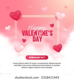 Happy Valentine's Day social media post template with Beautiful ornament of love and cloud background