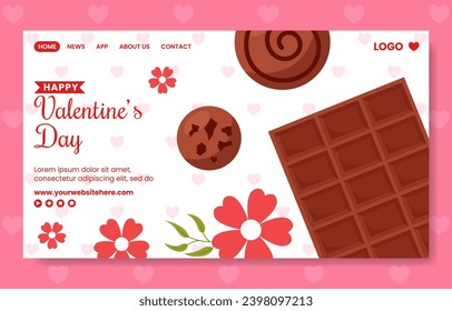 Happy Valentine's Day Social Media Landing Page Cartoon Templates Background Illustration