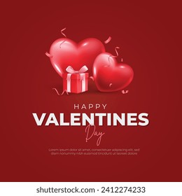 Happy Valentine's Day Social Media Post and Greeting Card. Valentine's Day celebration with Hearts and Gift Box. Valentine's Day Text and Background Vector Illustration