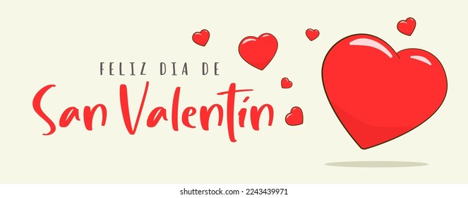 Happy Valentine's Day in Spanish (Feliz día de San Valentín). Banner template. Cartoon. Vector illustration