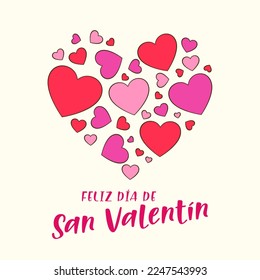 Happy Valentine's Day in Spanish (Feliz día de San Valentín). Card template. Cartoon. Vector illustration