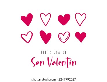 Happy Valentine's Day in Spanish (Feliz día de San Valentín). Modern card design. Cartoon. Vector illustration